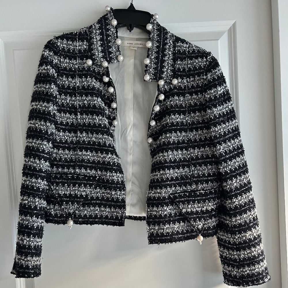 Marc Jacobs 2010 pearl tweed jacket similar to Selena Gomez